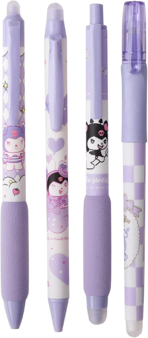 Erasable Black Ink Gel Pen with Eraser, 0.5mm Fine Point Cute Pen for Girls and Boys for Note Taking and Marking