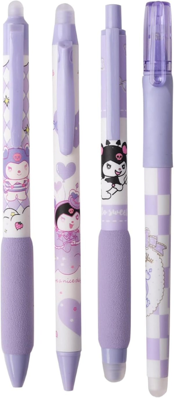 Erasable Black Ink Gel Pen with Eraser, 0.5mm Fine Point Cute Pen for Girls and Boys for Note Taking and Marking