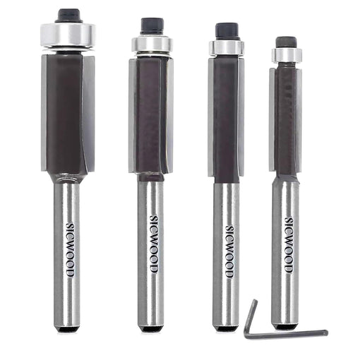 4pcs Flush Trim Router Bit 1/4 Inch Shank, Top Bearing Template Router