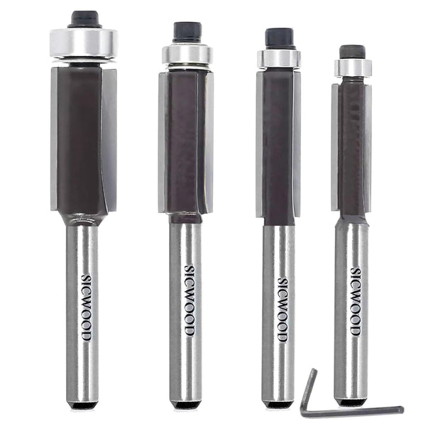 4pcs Flush Trim Router Bit 1/4 Inch Shank, Top Bearing Template Router