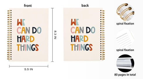 JWVK Inspirational Quote Notebook, We Can Do Hard Things, Hardcover Spiral Journal, 5.5x8.3 for Work, School