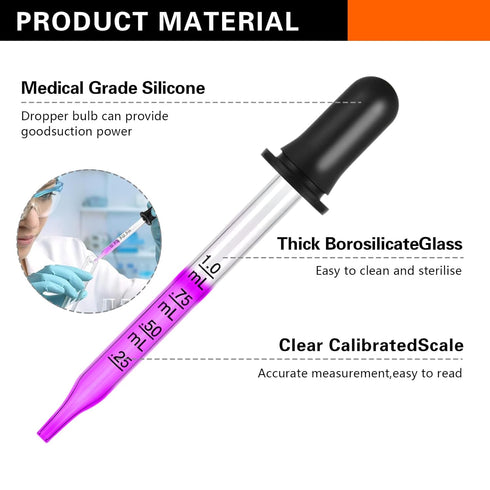 6PCS Glass Stir Sticks, Lab Glass Stirring Rods 8"X2 10"X2, 3PCS Glass Graduated Droppers for Science Lab Kitchen