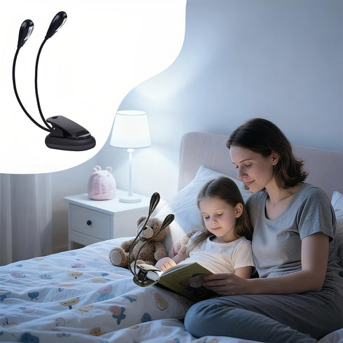 360Flexible Joyzan Music Stand Light, Clip on LED Book Lights Dual Arm Rechargeable Reading Lamp Eye Cared Gooseneck