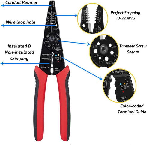 szhdxsy 8-Inch Multi-Tool Long Nose Wire Stripper/Crimper/Bolt Cutter, Essential Electrician Tool for Electrical Work