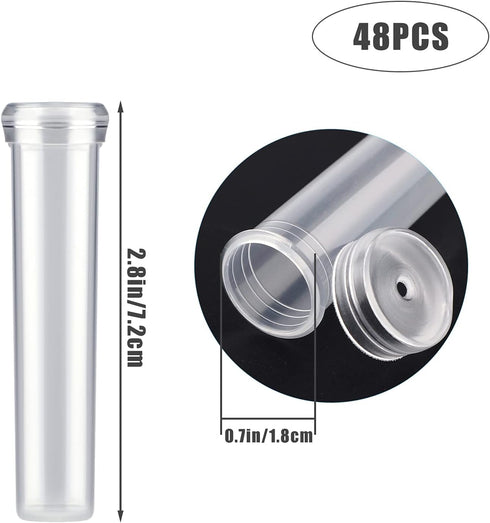 AIEX 48pcs Reusable Plastic Flower Tubes with Silicone Cap for Flower Plants, 7.2 x 1.8 cm (Transparent)
