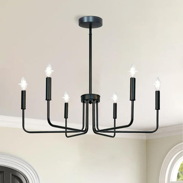 Lurinenna Black 6-Light Farmhouse Chandelier, Rustic Industrial Modern Ceiling Pendant Light, Adjustable Hanging