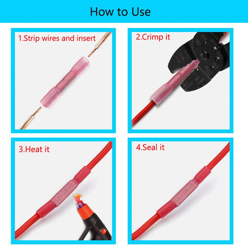 ESUPPORT 50Pack Red Heat Shrink Butt Wire Electrical Crimp Terminal Connector 18-22 AWG