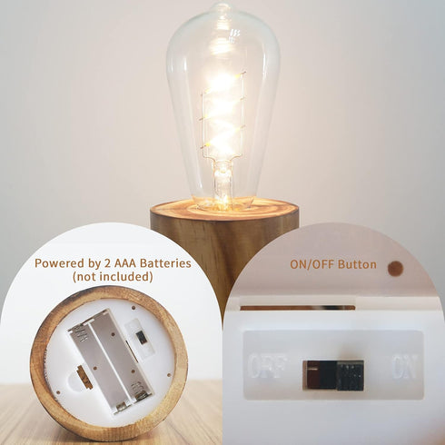 YiShine Battery Operated Table Lamp - Wood Night Light Decorative Lamp for Bedroom, Living Room, Bedside Table, Two-Pack