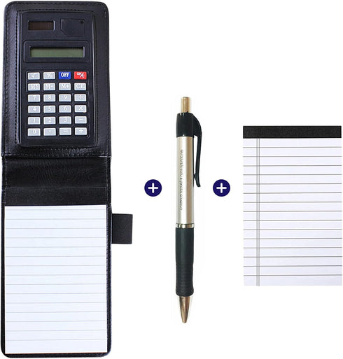 Lemical Mini Memo Pad with Calculator, A7 Pocket Notepad Holder Set with 80 Lined Sheets, PU Leather Cover