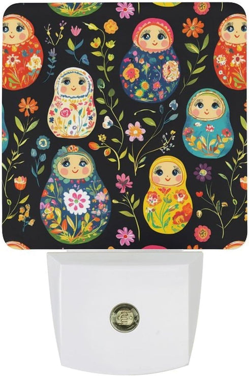 Generic Russian Nesting Dolls Flowers Night Light Dusk to Dawn Into Wall Bright