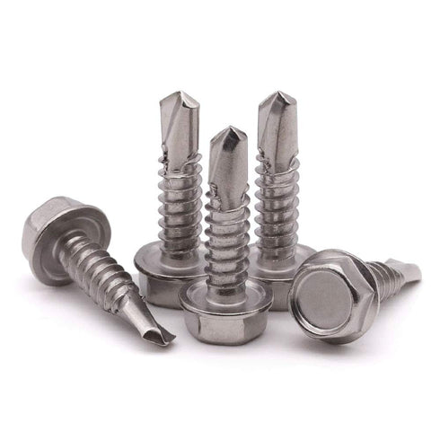 #10 x 1/2" (50 Pack) Hex Washer Head Self Drilling Screws - 410 Stainless Steel Self Tapping Sheet Metal Screws