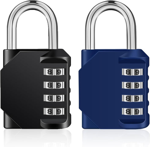 ZHEGE 2 Pack 4 Digit Combination Lock for Locker, Black & Blue Padlock for School, Gym, Outdoor, Employee Locker