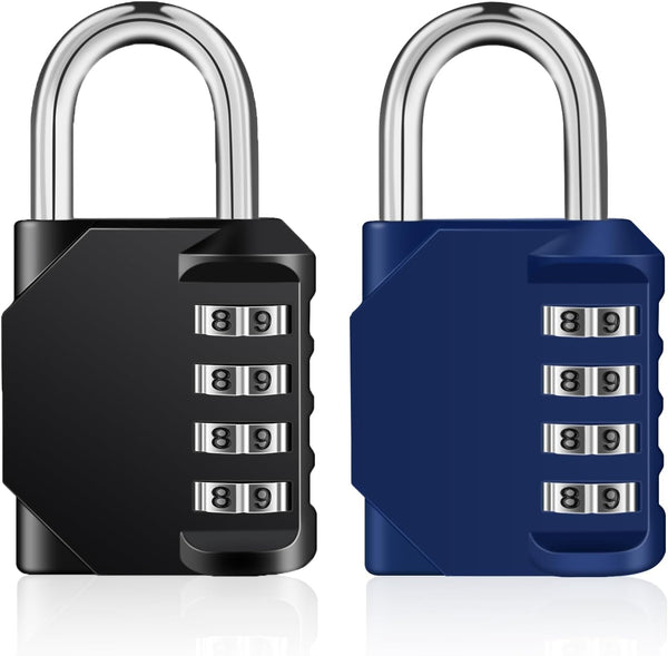 ZHEGE 2 Pack 4 Digit Combination Lock for Locker, Black & Blue Padlock for School, Gym, Outdoor, Employee Locker