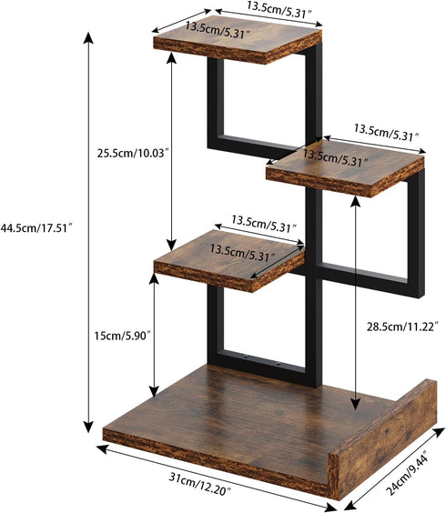 YMYNY Desktop Shelf Organizer, 4 Tier Storage Display Rack, Small Bookshelf with Metal Frame for Office, Rustic Brown