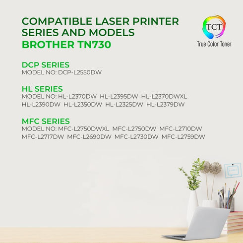 TCT Premium Compatible Toner Cartridge Replacement for Brother TN-730 TN730, Works with HL-L2350DW L2370DW (1,200 Pages)