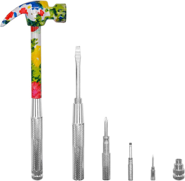 YOUMI 6 in 1 Floral Hammer with Screwdriver Tool Package, Anti-Corrosion Hammer with Phillips and Flat Screwdriver