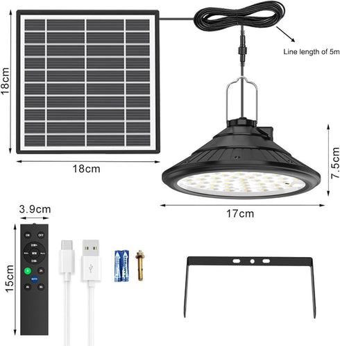 IP66 3 Dimmable Lixada Solar Powered Pendant Lamp Outdoor Waterproof Hanging Lights with Remote Controller Garage Light