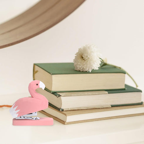 NUOBESTY Wooden Animal Stapler, Portable Hand Held Flamingo Desktop Stitcher, Handmade 3D Wood Carving Statue