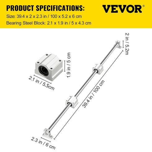 BestEquip Linear Rail Slide Set - 2PCs 20mm x 1000mm with 4Pcs Block Bearings and Shaft Support
