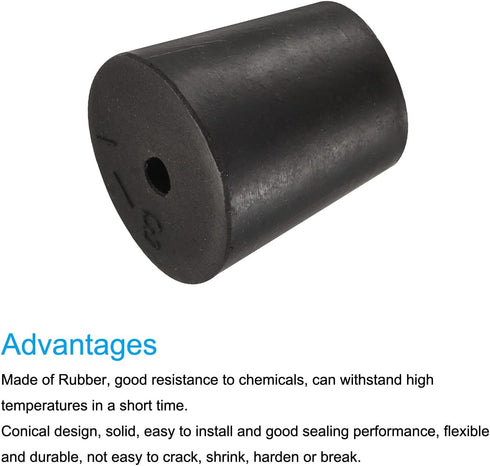 MECCANIXITY Rubber Tapered Plug, 18mm to 24mm with Hole for Test Tubes, Black, 5 Pieces