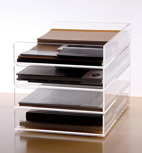 Elsjoy Set of 2 Clear Acrylic Letter Tray, 2-Tier Stackable Paper Organizer for Documents, Books, Office, School
