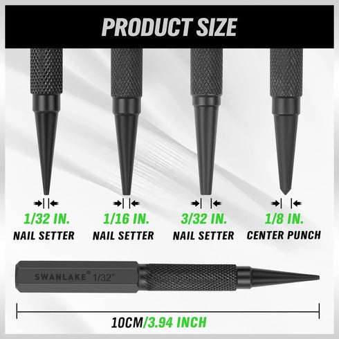 SWANLAKE 4-Piece Nail Setter Punch and Center Punch Set
