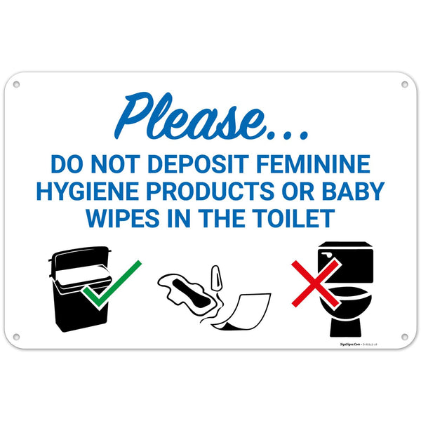 Please Do Not Deposit Feminine Products Baby Wipes in Toilet with Graphic