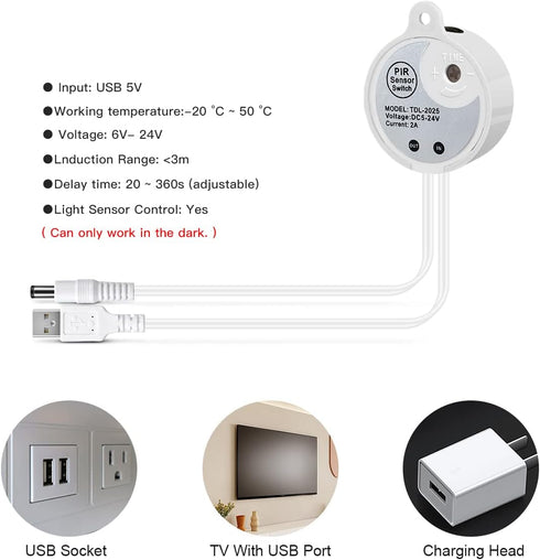 Strip,5 Lights,6.56FT/2M 3500K Motion Activated COB LED V USB Motion Sensor Neon LED Strip Waterproof LED Light Strip