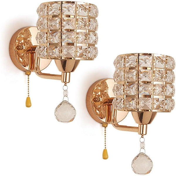 TEEM Modern Luxury Gold Crystal Wall Sconces Set of 2, Hardwired Lights Standard