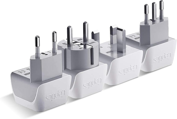Ceptics European Plug Adapter 4 Pack Set - USA to Europe, Italy, Germany, England, Spain, Iceland, France (Type C, E/F,