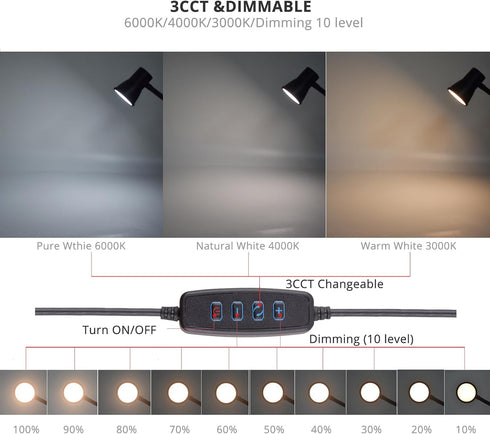 3W 5V USB Portable LED Clip Desk Table Headboard Lamp 3 Colors Changeable Dimmable Adjustable 15" Arm for Reading Working Drawing (15" Clip Light Horn Style) by LEDSONLINE
