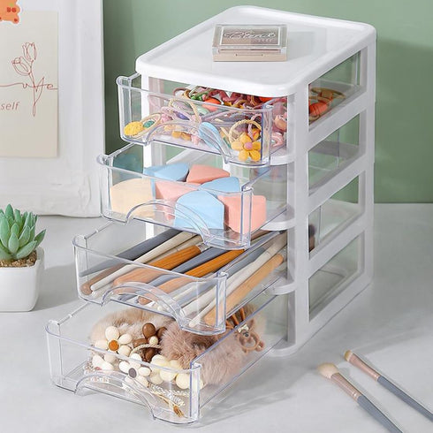 Desktop Drawer Organizer - Office Supplies Storage Bin Unit, Plastic Container for Stationery, Makeup (4 Drawers)