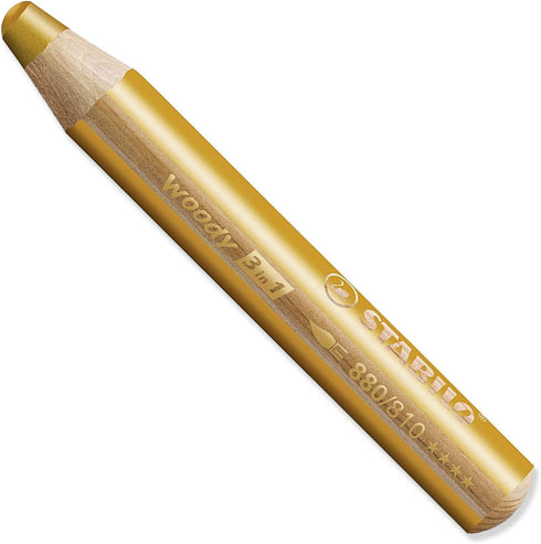 STABILO Multi-talented Pencil Woody 3-in-1 - Pack of 4 - Black, White, Gold & Silver