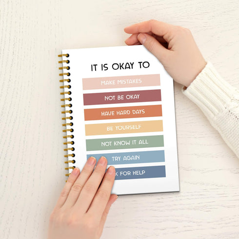 Boho Mental Health Notebooks - College Ruled, 5.5×8.3, Rainbow Inspirational Spiral Notebooks for Work