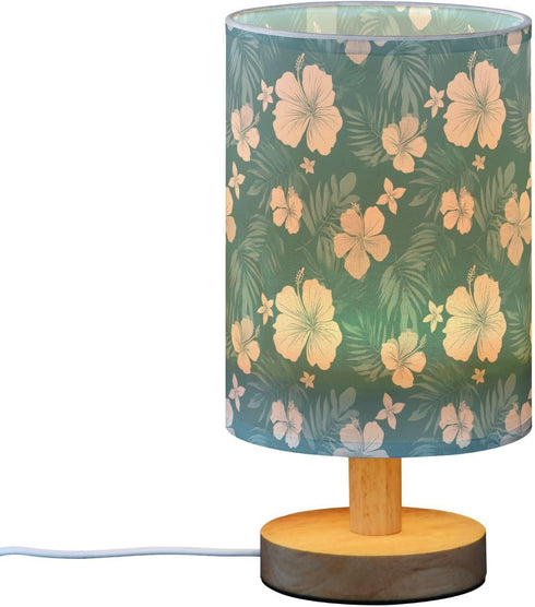 ALAZA Bedside Table Lamp for Bedroom Teal Hawaiian Floral Nightstand LED Light Lamps with USB Port Linen Fabric Shade