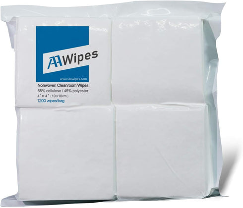 AAwipes Cleanroom Wipers 4x4 - 1200 Pcs, Cellulose/Polyester Blend, Grade A, 68GSM, Lint Free Wipes for Lab,