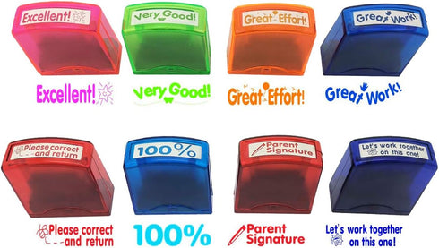 Teacher Stamps - 8pcs Self Inking Motivational and Colorful Set for School Classroom and Homeschool Setting