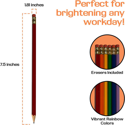 Cute 6-Pack Pencils - Unsharpened #2 HB with Erasers - Ideal for School, Sketching, Writing - Rainbow Colors