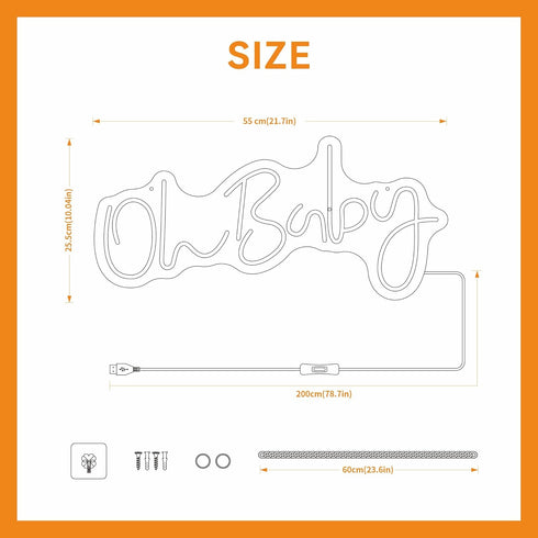 KSCKXGG 21.7x10 Inch Oh Baby Neon Sign for Backdrop Wall Decor LED Neon Lights for Baby Shower Decorations Boy and Girl