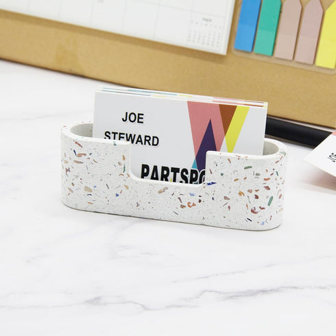 PARTSPOWER Cement Business Card Holder for Desktop, Horizontal Name Card Display Organizer, Business Gift Accessory