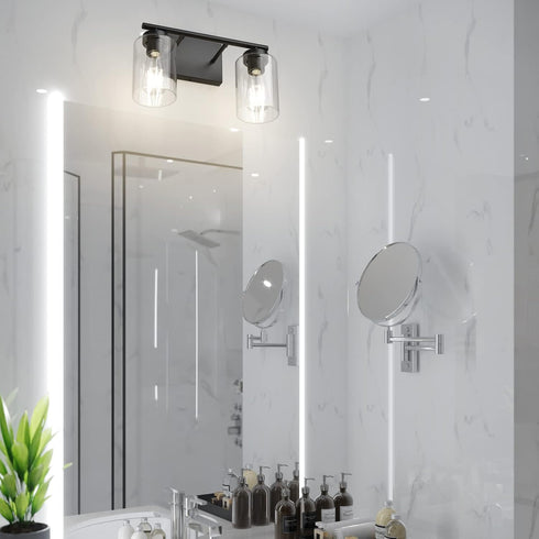 2 Bulb) Aipsun Light Matte Black Vanity Light Vintage Wall Sconces Lighting, Industrial Wall Light Fixture for Bathroom