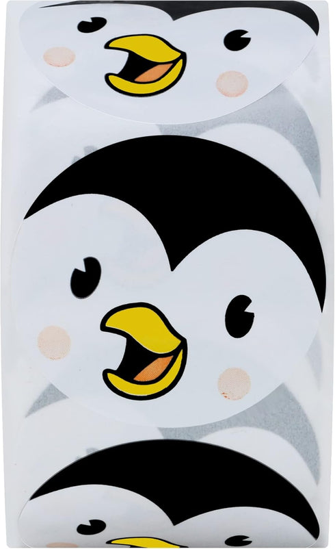 Hybsk Cute Penguin Happy Face Stickers, 1.5" Round, Total 500 Labels Per Roll, Animal Stickers