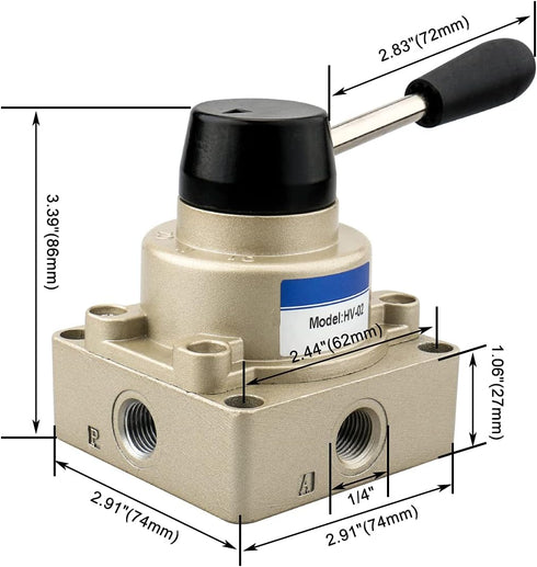 Baomain HV-02 Rotary Lever Hand Valve, PT1/4 Air Flow Control, 3 Position 4 Way