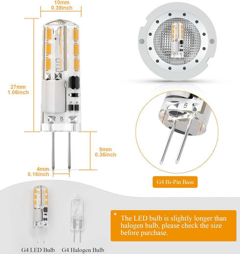DiCUNO G4 LED Bulbs 12V 1.2W T3 10W Halogen Bulbs Replacement, JC Type G4 Bi-Pin Base Light Bulbs Non-dimmable, Warm White 3000K, 120 Lumens for Landscape, Under Cabinet/Counter, RV Lighting, 10-Pack by DiCUNO