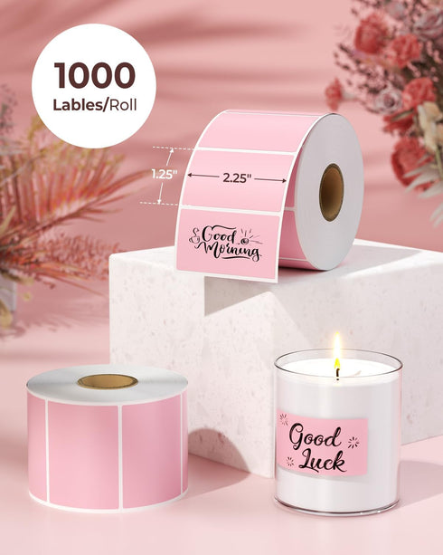 MUNBYN 2.25"x1.25" Thermal Sticker Labels, Pink Self-Adhesive Barcode Label Paper, 1000 Sheets/Roll