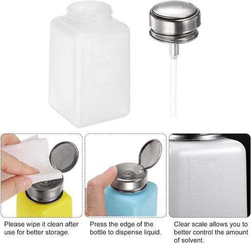 3pcs Solvent Alcohol Dispensers, 200ml Push Down Liquid Dispenser Pump with Stainless Steel Lid for Acetone