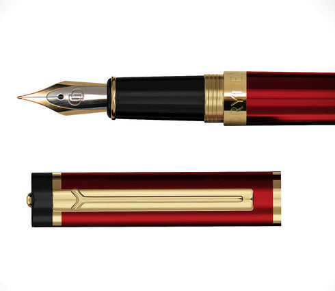 Dryden Designs Fountain Pen with Medium and Fine Nibs, Luxury Box, Ink Cartridges, Royal Red