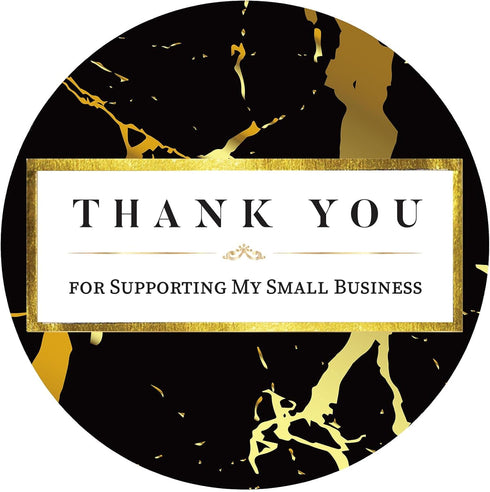 Thank You for Supporting My Small Business – Black Marble Stickers with Gold Foil – 1.5" Round, 400 Waterproof