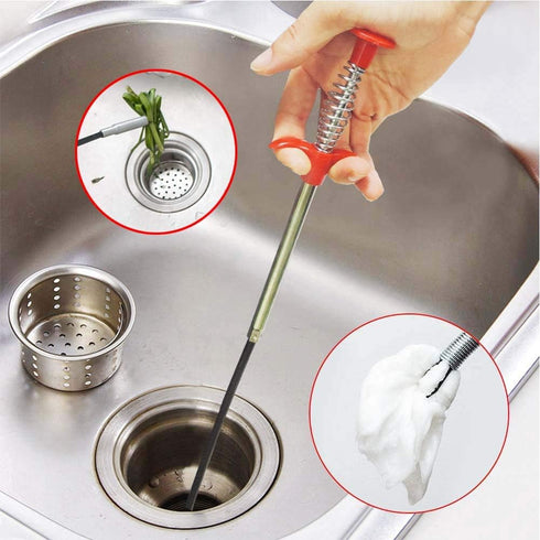 AUSAYE 79 Inch Sink Snake Drain Cleaner Tool, Drain Clog Remover Snake, Hair Remover, Tube Drain Cleaning