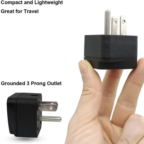 US Travel Plug Adapter for EU/UK/AU/CN/JP/Asia/Italy/Brazil to USA (Type B), 3 Prong Grounded Wall Plug